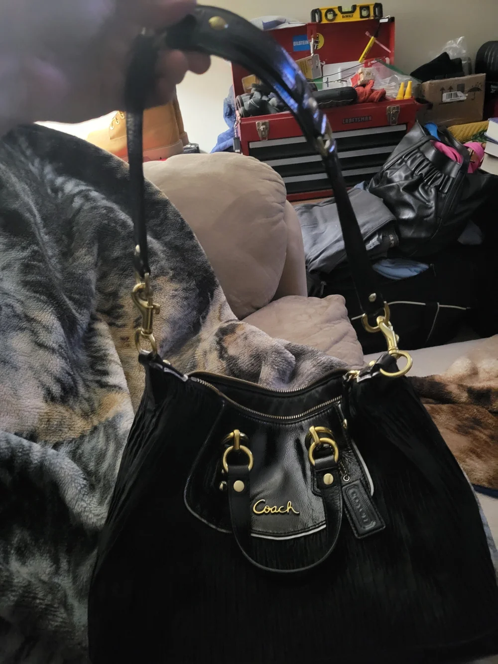 Coach Black Shoulder Tote with Gold Hardware